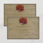 ミュージカル金ゴールドダークオレンジプラムハート葉樹 出欠カード (正面/裏面)