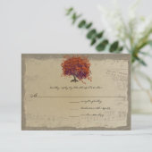 ミュージカル金ゴールドダークオレンジプラムハート葉樹 出欠カード (スタンド正面)