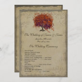 ミュージカル金ゴールドダークコーラルハートツリー結婚式 プログラム (正面/裏面)