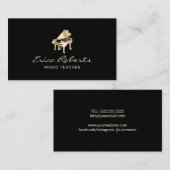 ミュージカル金ゴールドピアノロゴプレーン・ブラック・ミュージック 名刺 (正面/裏面)