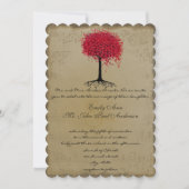 ミュージカル金ゴールド赤いハートリーフツリー結婚式の招待 招待状 (正面)