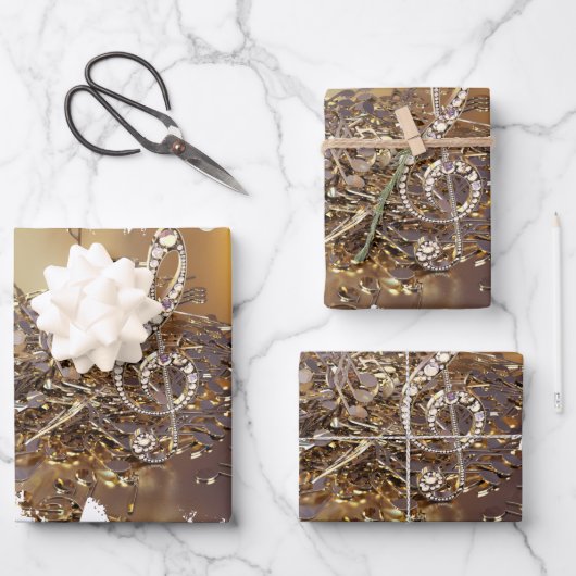 ミュージカル高音クレフ、 音符記号と落下音 ラッピングペーパーシート (正面)