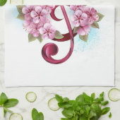 ミュージカル高音クレフ、 音符記号の音符と桜の花 キッチンタオル (折り畳み)