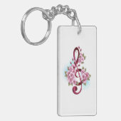 ミュージカル高音クレフ、 音符記号の音符と桜の花 キーホルダー (正面左)