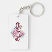 ミュージカル高音クレフ、 音符記号の音符と桜の花 キーホルダー (裏面)