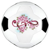 ミュージカル高音クレフ、 音符記号の音符と桜の花 サッカーボール (回転)