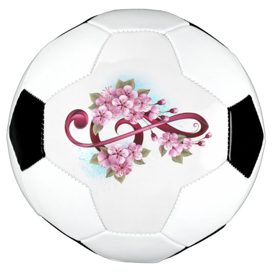 ミュージカル高音クレフ、 音符記号の音符と桜の花 サッカーボール (回転)