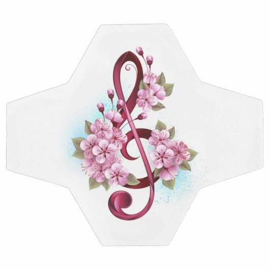 ミュージカル高音クレフ、 音符記号の音符と桜の花 サッカーボール (フラット)