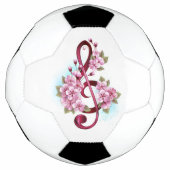ミュージカル高音クレフ、 音符記号の音符と桜の花 サッカーボール (正面)