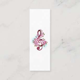 ミュージカル高音クレフ、 音符記号の音符と桜の花 スキニー名刺
