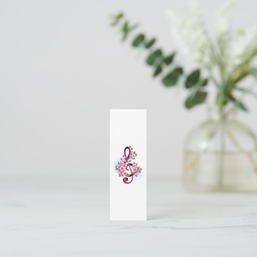 ミュージカル高音クレフ、 音符記号の音符と桜の花 スキニー名刺 (スタンド正面)
