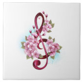 ミュージカル高音クレフ、 音符記号の音符と桜の花 タイル (正面)