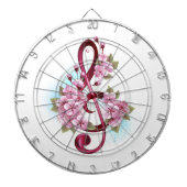 ミュージカル高音クレフ、 音符記号の音符と桜の花 ダーツボード (正面)