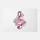 ミュージカル高音クレフ、 音符記号の音符と桜の花 ドアマット (正面)