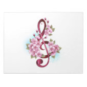 ミュージカル高音クレフ、 音符記号の音符と桜の花 ノートパッド (正面)