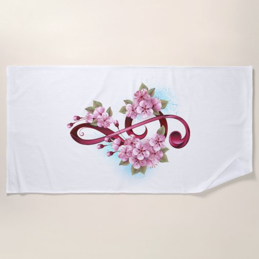 ミュージカル高音クレフ、 音符記号の音符と桜の花 ビーチタオル (正面)