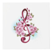 ミュージカル高音クレフ、 音符記号の音符と桜の花 フォトキューブ (右)