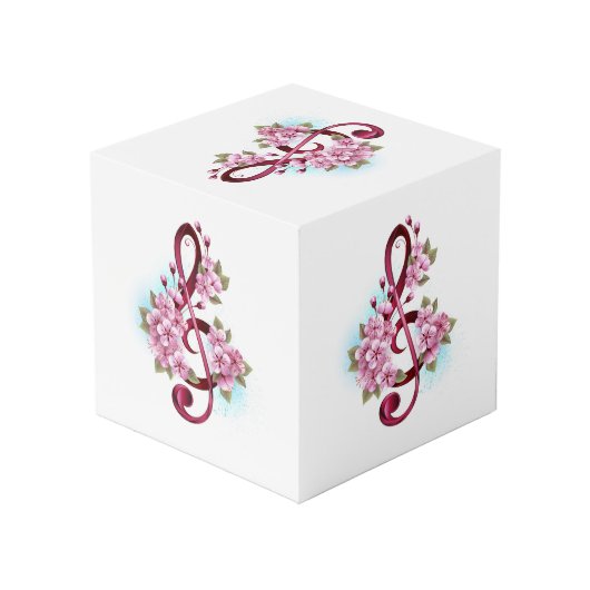 ミュージカル高音クレフ、 音符記号の音符と桜の花 フォトキューブ (裏面アングル)