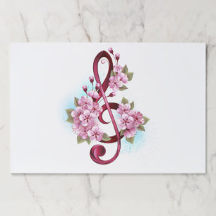ミュージカル高音クレフ、 音符記号の音符と桜の花 ペーパーパッド