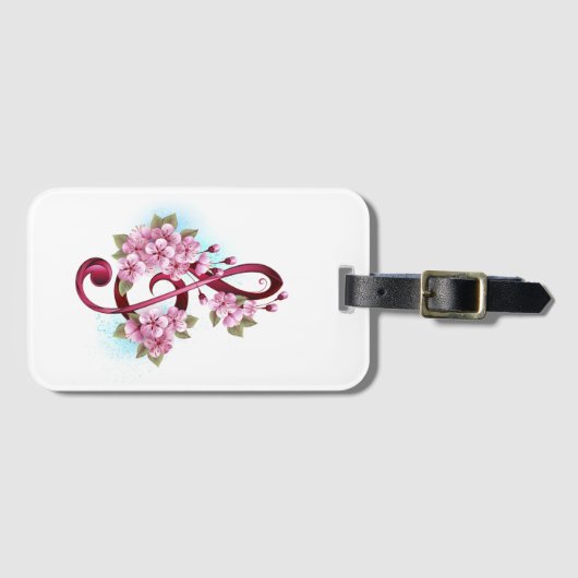 ミュージカル高音クレフ、 音符記号の音符と桜の花 ラゲッジタグ