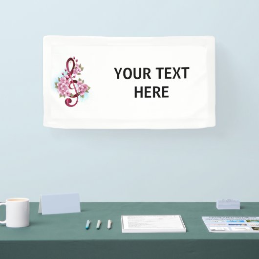 ミュージカル高音クレフ、 音符記号の音符と桜の花 横断幕 (トレードショー)