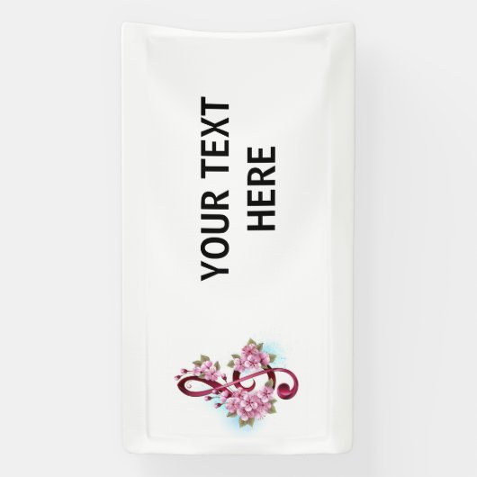 ミュージカル高音クレフ、 音符記号の音符と桜の花 横断幕 (縦)