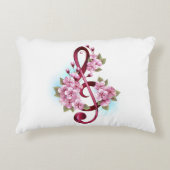 ミュージカル高音クレフ、 音符記号ノートと桜花 アクセントクッション (正面)