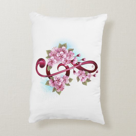 ミュージカル高音クレフ、 音符記号ノートと桜花 アクセントクッション (裏面(縦))