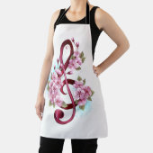 ミュージカル高音クレフ、 音符記号ノートと桜花 エプロン (インサイチュ)