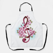 ミュージカル高音クレフ、 音符記号ノートと桜花 エプロン (正面)