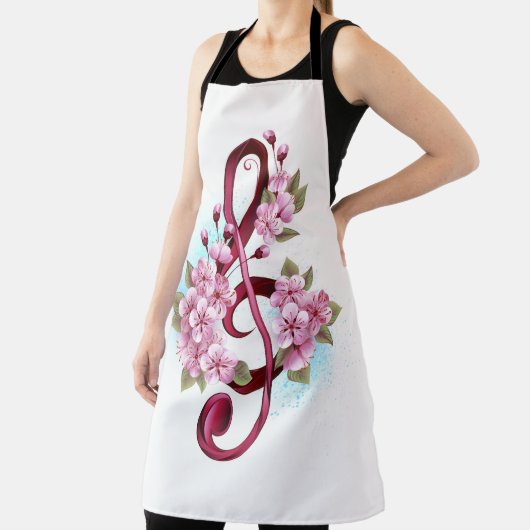ミュージカル高音クレフ、 音符記号ノートと桜花 エプロン (インサイチュ)