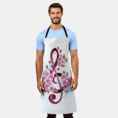 ミュージカル高音クレフ、 音符記号ノートと桜花 エプロン (着用した状態)