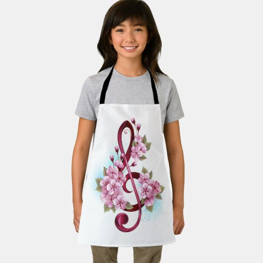 ミュージカル高音クレフ、 音符記号ノートと桜花 エプロン (インサイチュ)