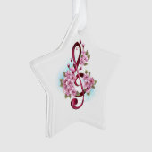 ミュージカル高音クレフ、 音符記号ノートと桜花 オーナメント (正面)