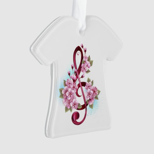 ミュージカル高音クレフ、 音符記号ノートと桜花 オーナメント (正面)