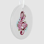 ミュージカル高音クレフ、 音符記号ノートと桜花 オーナメント (正面)