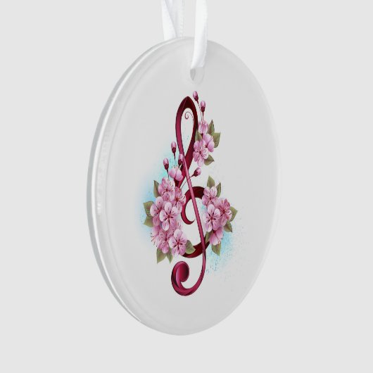 ミュージカル高音クレフ、 音符記号ノートと桜花 オーナメント (正面)