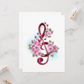 ミュージカル高音クレフ、 音符記号ノートと桜花 カード (正面/裏面インサイチュ)