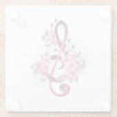 ミュージカル高音クレフ、 音符記号ノートと桜花 ガラスコースター (裏面)