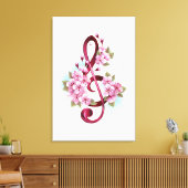 ミュージカル高音クレフ、 音符記号ノートと桜花 キャンバスプリント (インサイチュ (リビング))