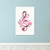 ミュージカル高音クレフ、 音符記号ノートと桜花 キャンバスプリント (インサイチュ (ウッドフロア))
