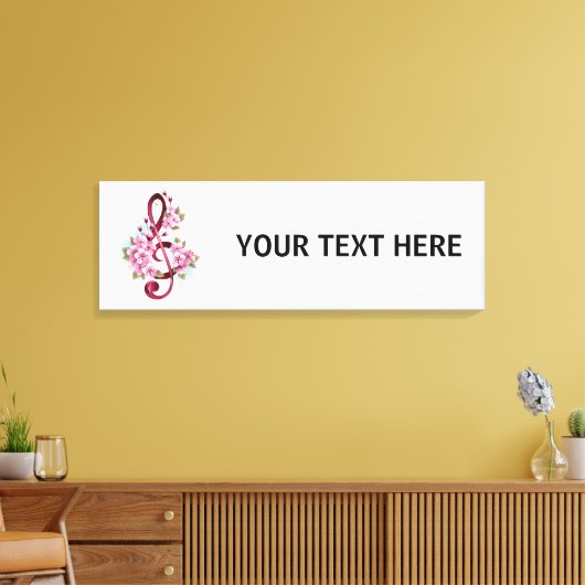 ミュージカル高音クレフ、 音符記号ノートと桜花 キャンバスプリント (インサイチュ (リビング))
