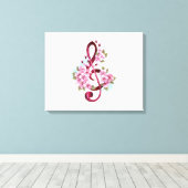 ミュージカル高音クレフ、 音符記号ノートと桜花 キャンバスプリント (インサイチュ (ウッドフロア))