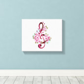 ミュージカル高音クレフ、 音符記号ノートと桜花 キャンバスプリント (インサイチュ (ウッドフロア))