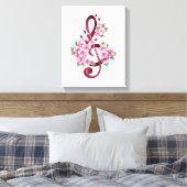 ミュージカル高音クレフ、 音符記号ノートと桜花 キャンバスプリント (インサイチュ (寝室))