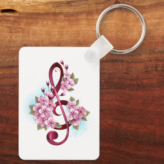 ミュージカル高音クレフ、 音符記号ノートと桜花 キーホルダー (裏面)