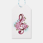ミュージカル高音クレフ、 音符記号ノートと桜花 ギフトタグ (裏面)