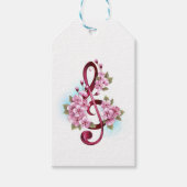 ミュージカル高音クレフ、 音符記号ノートと桜花 ギフトタグ (正面)