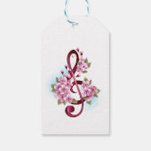 ミュージカル高音クレフ、 音符記号ノートと桜花 ギフトタグ (裏面)