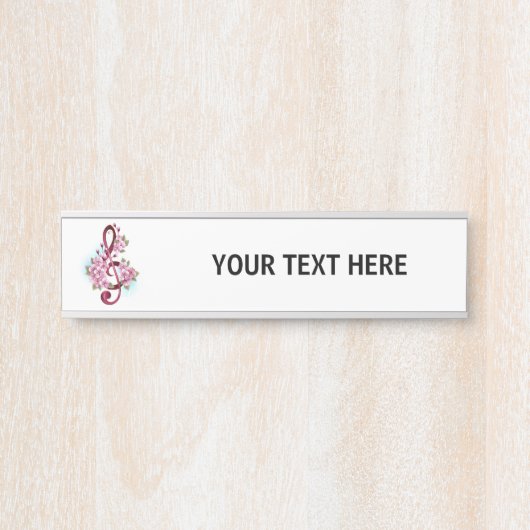 ミュージカル高音クレフ、 音符記号ノートと桜花 サインプレート (正面)